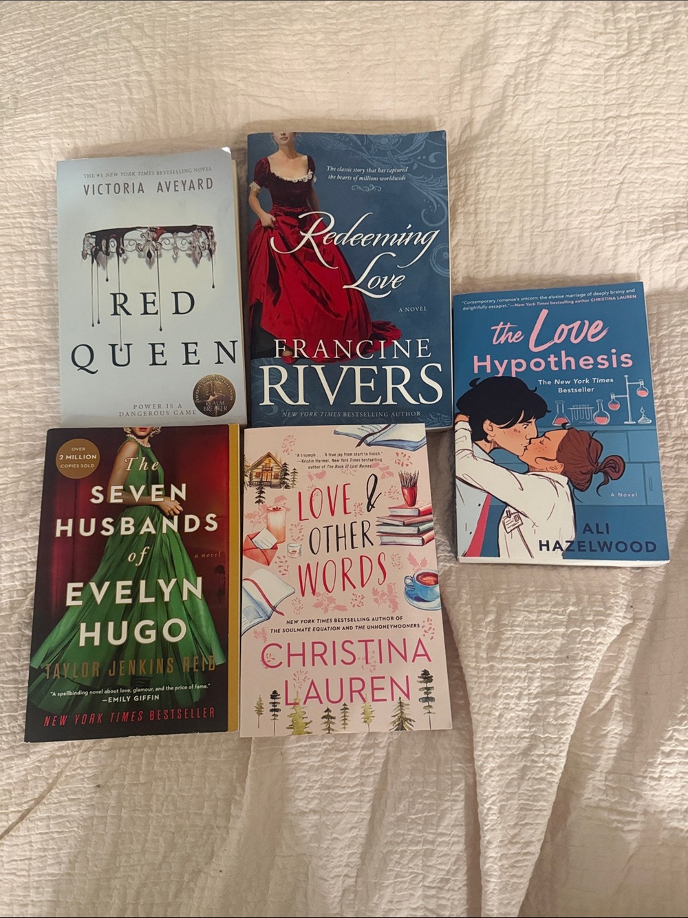 Collection of 6 Popular Paperback Novels - Red, Blue, Green, Pink Covers
